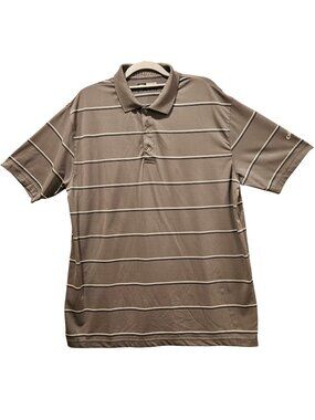 Callaway opti-dri golf polo Mens L Grey white Black Stripes 1/4 button collar lo